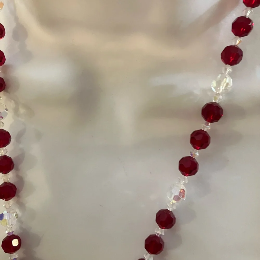 Vintage red clear faceted crystal necklace rhinestones - Picture 3 of 8